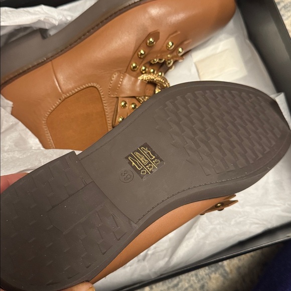 Saint G Brown Ankle Boots with Gold Studs - Picture 4 of 6